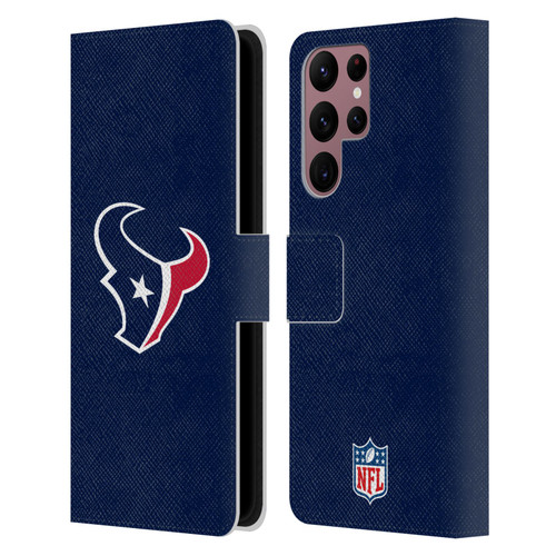 NFL Houston Texans Logo Plain Leather Book Wallet Case Cover For Samsung Galaxy S22 Ultra 5G