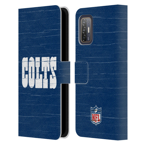 NFL Indianapolis Colts Logo Distressed Look Leather Book Wallet Case Cover For HTC Desire 21 Pro 5G