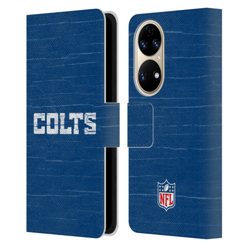 NFL Indianapolis Colts Logo Distressed Look Leather Book Wallet Case Cover For Huawei P50