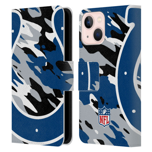 NFL Indianapolis Colts Logo Camou Leather Book Wallet Case Cover For Apple iPhone 13 Mini