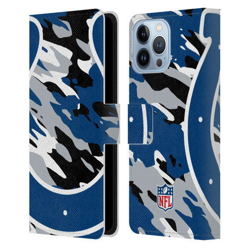 NFL Indianapolis Colts Logo Camou Leather Book Wallet Case Cover For Apple iPhone 13 Pro Max