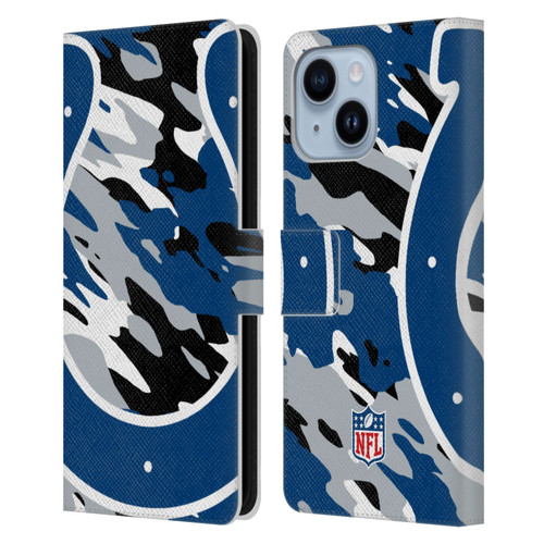 NFL Indianapolis Colts Logo Camou Leather Book Wallet Case Cover For Apple iPhone 14 Plus