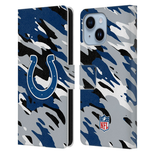 NFL Indianapolis Colts Logo Camou Leather Book Wallet Case Cover For Apple iPhone 14 Plus
