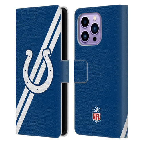 NFL Indianapolis Colts Logo Stripes Leather Book Wallet Case Cover For Apple iPhone 14 Pro Max