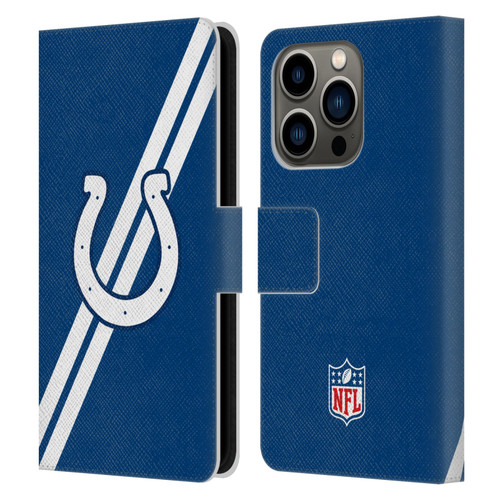 NFL Indianapolis Colts Logo Stripes Leather Book Wallet Case Cover For Apple iPhone 14 Pro