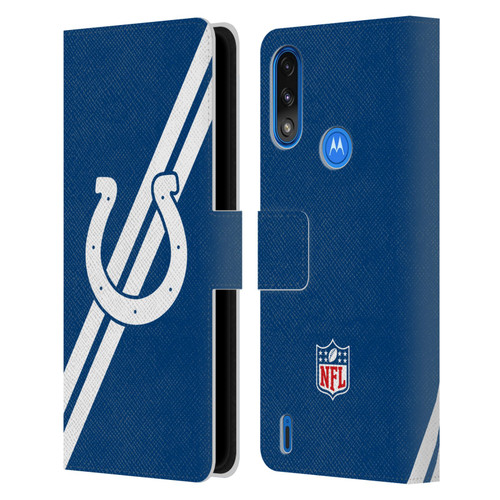 NFL Indianapolis Colts Logo Stripes Leather Book Wallet Case Cover For Motorola Moto E7 Power / Moto E7i Power