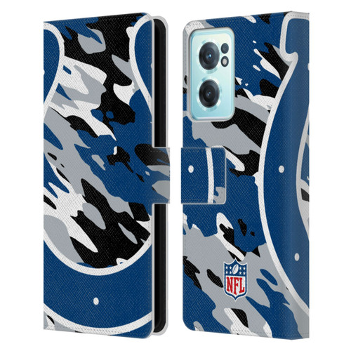 NFL Indianapolis Colts Logo Camou Leather Book Wallet Case Cover For OnePlus Nord CE 2 5G