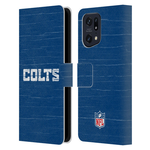 NFL Indianapolis Colts Logo Distressed Look Leather Book Wallet Case Cover For OPPO Find X5