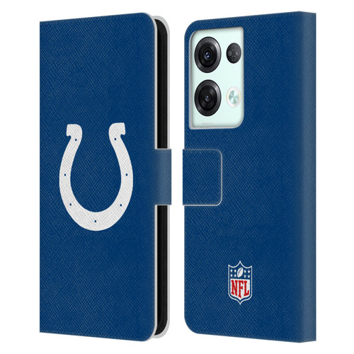 NFL Indianapolis Colts Logo Plain Leather Book Wallet Case Cover For OPPO Reno8 Pro