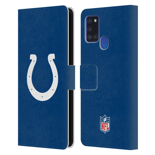 NFL Indianapolis Colts Logo Plain Leather Book Wallet Case Cover For Samsung Galaxy A21s (2020)