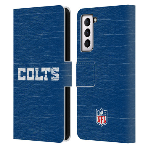 NFL Indianapolis Colts Logo Distressed Look Leather Book Wallet Case Cover For Samsung Galaxy S21 5G
