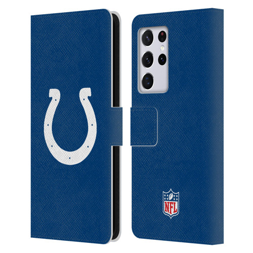 NFL Indianapolis Colts Logo Plain Leather Book Wallet Case Cover For Samsung Galaxy S21 Ultra 5G