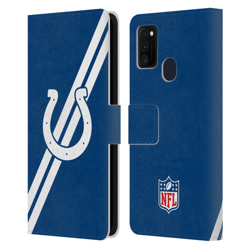 NFL Indianapolis Colts Logo Stripes Leather Book Wallet Case Cover For Samsung Galaxy M30s (2019)/M21 (2020)