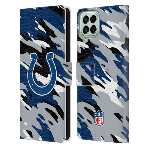 NFL Indianapolis Colts Logo Camou Leather Book Wallet Case Cover For Samsung Galaxy M33 (2022)