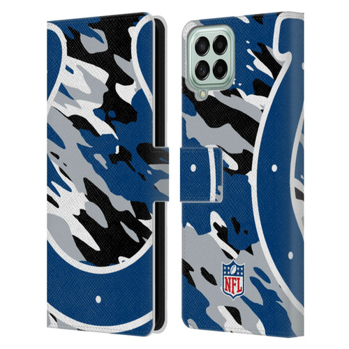 NFL Indianapolis Colts Logo Camou Leather Book Wallet Case Cover For Samsung Galaxy M53 (2022)