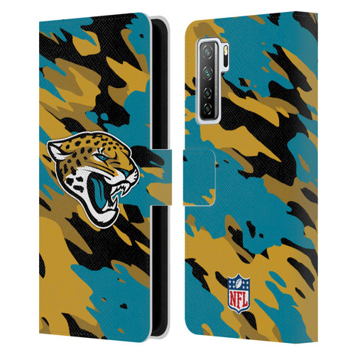 NFL Jacksonville Jaguars Logo Camou Leather Book Wallet Case Cover For Huawei Nova 7 SE/P40 Lite 5G