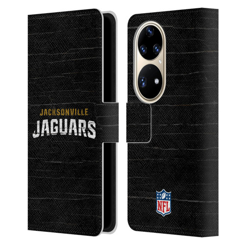 NFL Jacksonville Jaguars Logo Distressed Look Leather Book Wallet Case Cover For Huawei P50 Pro