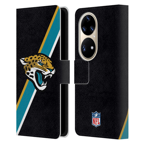 NFL Jacksonville Jaguars Logo Stripes Leather Book Wallet Case Cover For Huawei P50 Pro