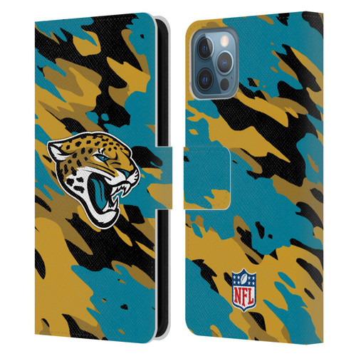 NFL Jacksonville Jaguars Logo Camou Leather Book Wallet Case Cover For Apple iPhone 12 / iPhone 12 Pro