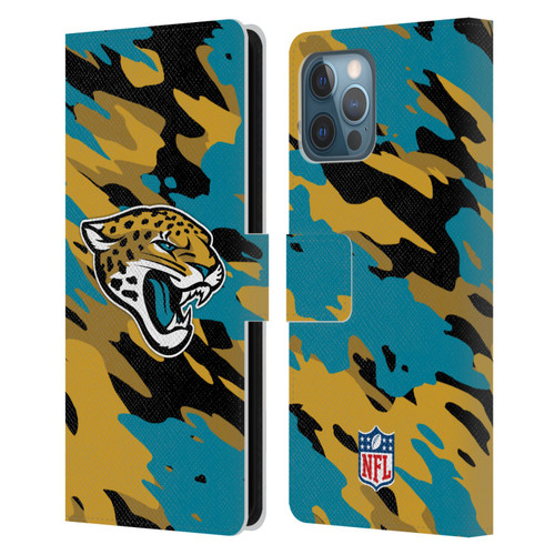 NFL Jacksonville Jaguars Logo Camou Leather Book Wallet Case Cover For Apple iPhone 12 Pro Max