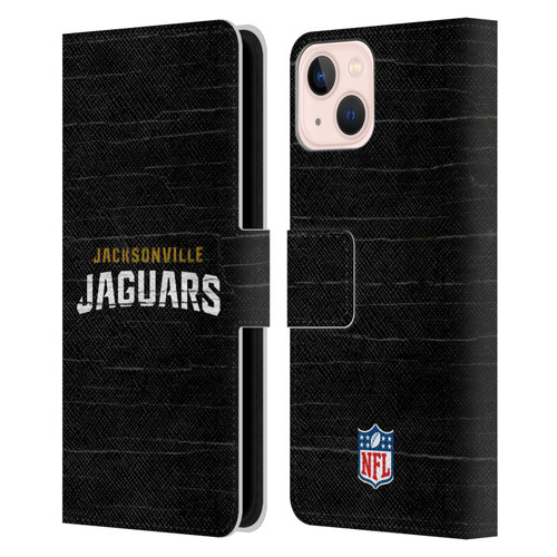 NFL Jacksonville Jaguars Logo Distressed Look Leather Book Wallet Case Cover For Apple iPhone 13
