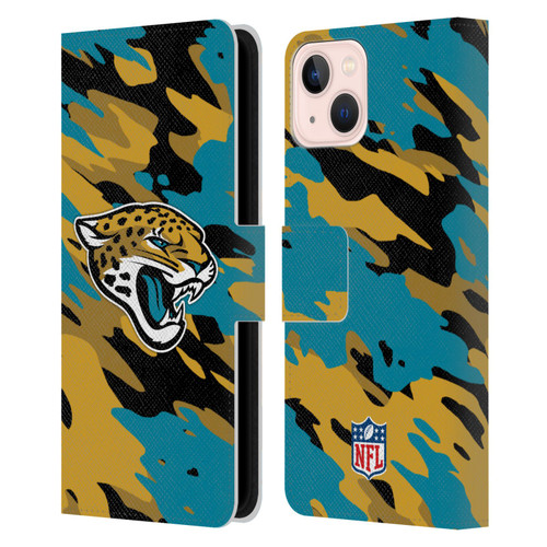 NFL Jacksonville Jaguars Logo Camou Leather Book Wallet Case Cover For Apple iPhone 13