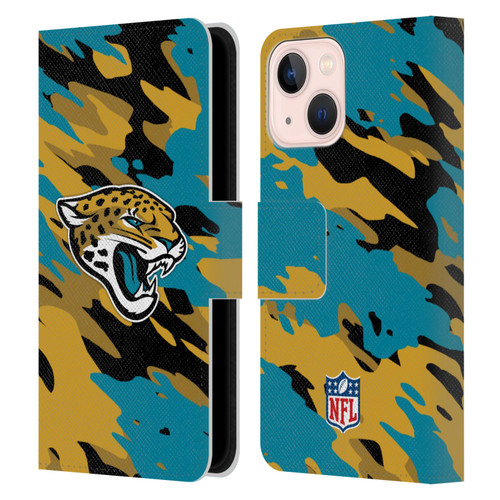 NFL Jacksonville Jaguars Logo Camou Leather Book Wallet Case Cover For Apple iPhone 13 Mini