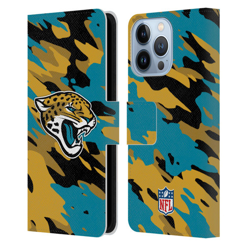 NFL Jacksonville Jaguars Logo Camou Leather Book Wallet Case Cover For Apple iPhone 13 Pro