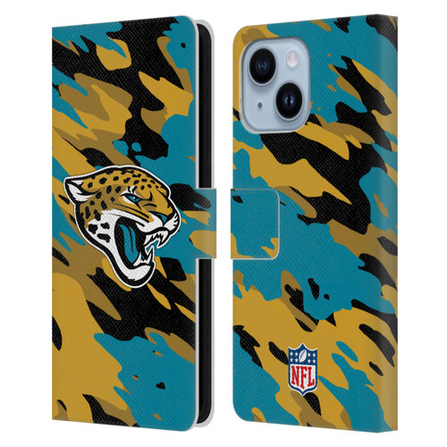 NFL Jacksonville Jaguars Logo Camou Leather Book Wallet Case Cover For Apple iPhone 14 Plus