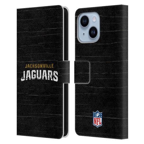 NFL Jacksonville Jaguars Logo Distressed Look Leather Book Wallet Case Cover For Apple iPhone 14 Plus