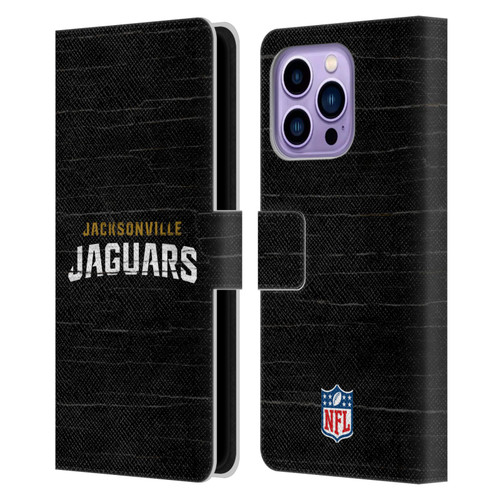 NFL Jacksonville Jaguars Logo Distressed Look Leather Book Wallet Case Cover For Apple iPhone 14 Pro Max