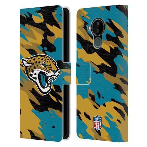 NFL Jacksonville Jaguars Logo Camou Leather Book Wallet Case Cover For Nokia C30