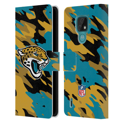 NFL Jacksonville Jaguars Logo Camou Leather Book Wallet Case Cover For Motorola Moto E7