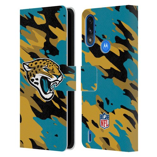 NFL Jacksonville Jaguars Logo Camou Leather Book Wallet Case Cover For Motorola Moto E7 Power / Moto E7i Power