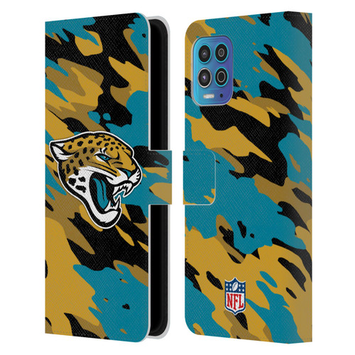 NFL Jacksonville Jaguars Logo Camou Leather Book Wallet Case Cover For Motorola Moto G100