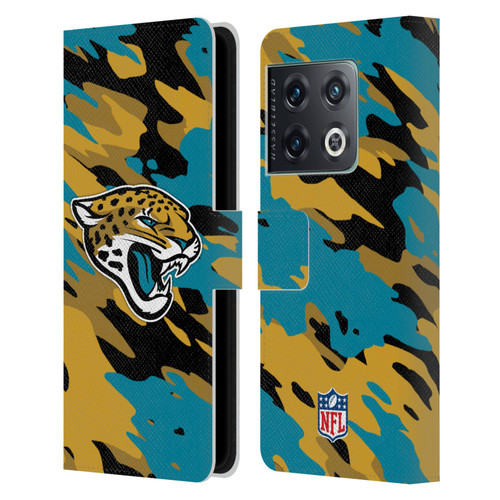 NFL Jacksonville Jaguars Logo Camou Leather Book Wallet Case Cover For OnePlus 10 Pro