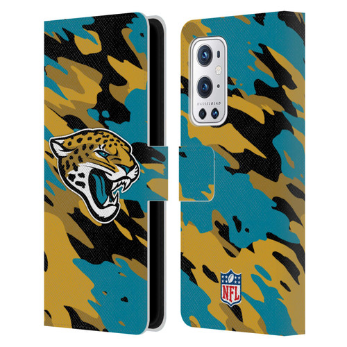 NFL Jacksonville Jaguars Logo Camou Leather Book Wallet Case Cover For OnePlus 9 Pro
