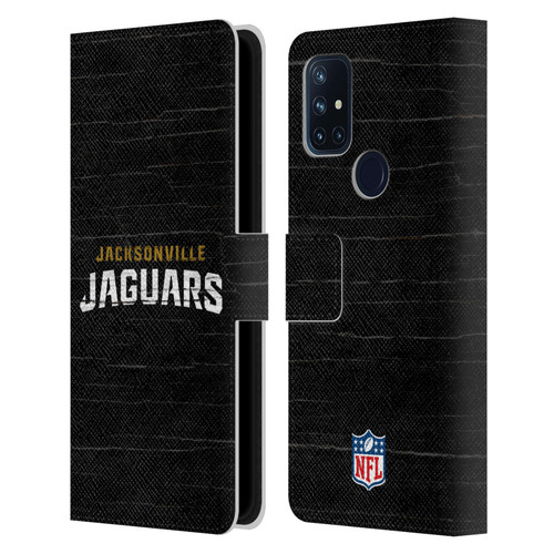 NFL Jacksonville Jaguars Logo Distressed Look Leather Book Wallet Case Cover For OnePlus Nord N10 5G