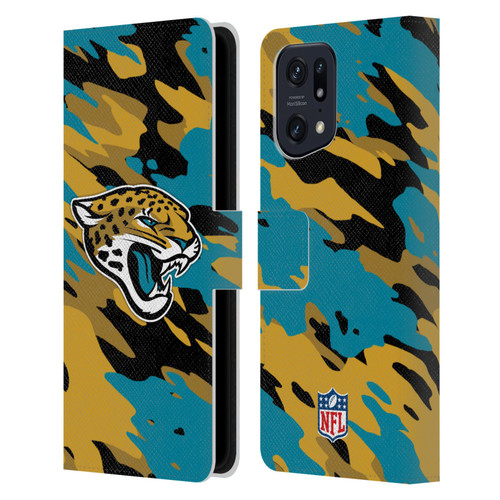 NFL Jacksonville Jaguars Logo Camou Leather Book Wallet Case Cover For OPPO Find X5