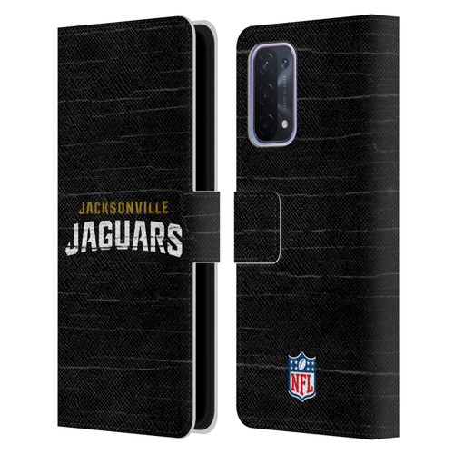 NFL Jacksonville Jaguars Logo Distressed Look Leather Book Wallet Case Cover For OPPO A54 5G