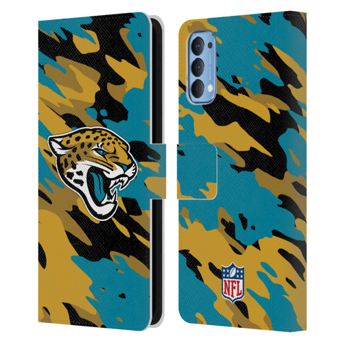 NFL Jacksonville Jaguars Logo Camou Leather Book Wallet Case Cover For OPPO Reno 4 5G