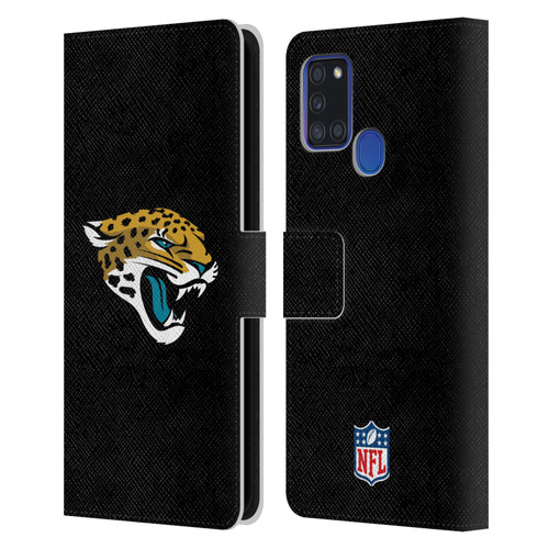 NFL Jacksonville Jaguars Logo Plain Leather Book Wallet Case Cover For Samsung Galaxy A21s (2020)