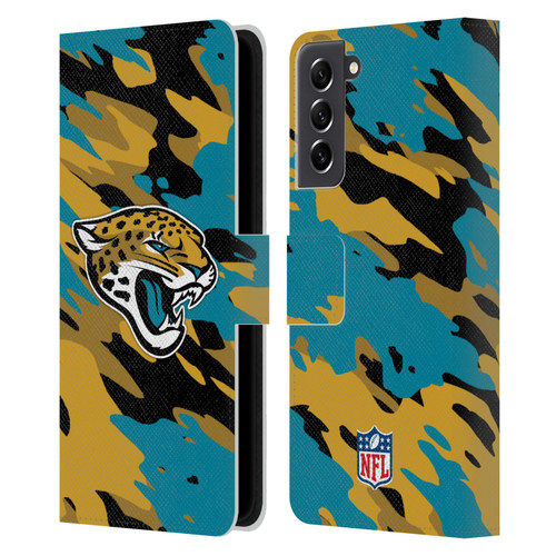NFL Jacksonville Jaguars Logo Camou Leather Book Wallet Case Cover For Samsung Galaxy S21 FE 5G