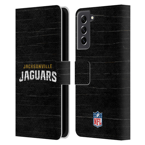 NFL Jacksonville Jaguars Logo Distressed Look Leather Book Wallet Case Cover For Samsung Galaxy S21 FE 5G