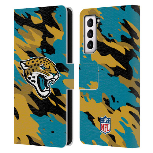 NFL Jacksonville Jaguars Logo Camou Leather Book Wallet Case Cover For Samsung Galaxy S21 5G