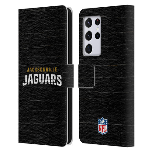 NFL Jacksonville Jaguars Logo Distressed Look Leather Book Wallet Case Cover For Samsung Galaxy S21 Ultra 5G