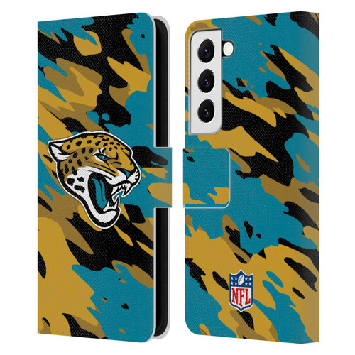 NFL Jacksonville Jaguars Logo Camou Leather Book Wallet Case Cover For Samsung Galaxy S22 5G