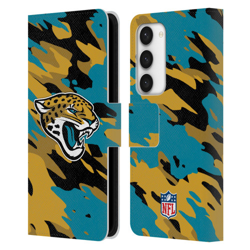 NFL Jacksonville Jaguars Logo Camou Leather Book Wallet Case Cover For Samsung Galaxy S23 5G