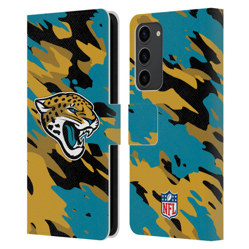 NFL Jacksonville Jaguars Logo Camou Leather Book Wallet Case Cover For Samsung Galaxy S23+ 5G