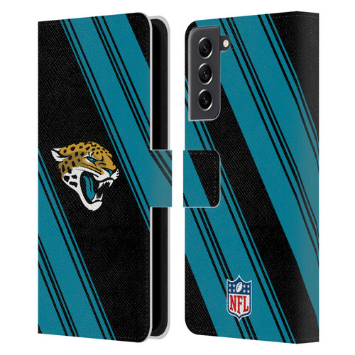 NFL Jacksonville Jaguars Artwork Stripes Leather Book Wallet Case Cover For Samsung Galaxy S21 FE 5G